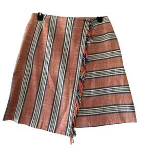Vanessa Virginia Fringe Wrap Skirt 2 XS Pockets Stripe Boho